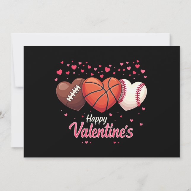 Heart Football Basketball Baseball Valentines Day Invitation (Front)