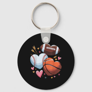 Heart Football Basketball Baseball Valentines Day Key Ring