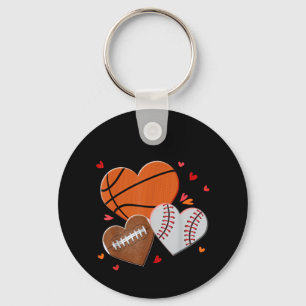 Heart Football Basketball Baseball Valentines Day Key Ring