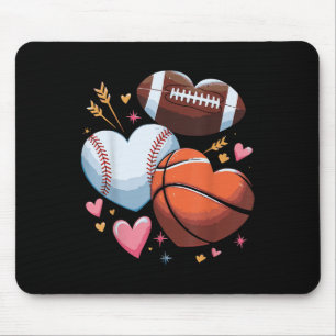 Heart Football Basketball Baseball Valentines Day Mouse Pad