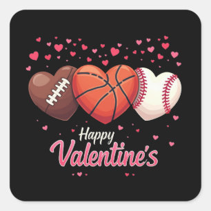 Heart Football Basketball Baseball Valentines Day Square Sticker