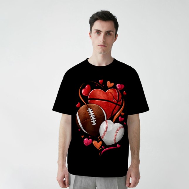 Heart Football Basketball Baseball Valentines Day  T-Shirt (Creator Uploaded)