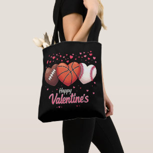 Heart Football Basketball Baseball Valentines Day Tote Bag
