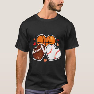 Heart Football Basketball Soccer Valentine Sports T-Shirt