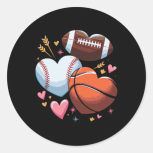 Heart Footll Sketll Sell Valentines Day Boys Mens Classic Round Sticker
