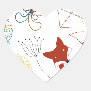 Heart Forest Fox Woodland Abstract Pattern Heart Sticker