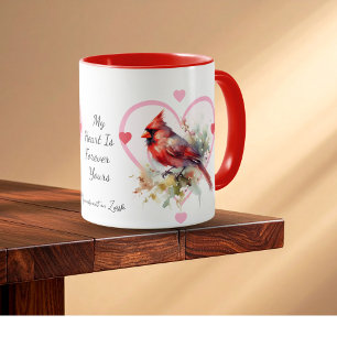  Heart  'Forever' Red Cardinal Heart Personalize Mug