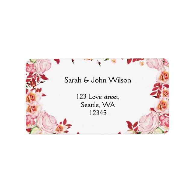 Heart Frame Coral Pink Roses Wedding Label (Front)