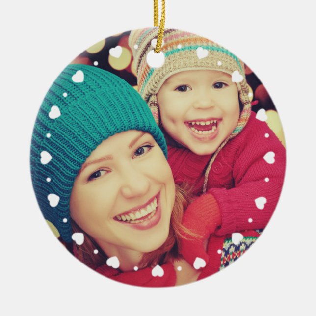 Heart Frame Custom Keepsake Photo Christmas Ceramic Tree Decoration (Front)