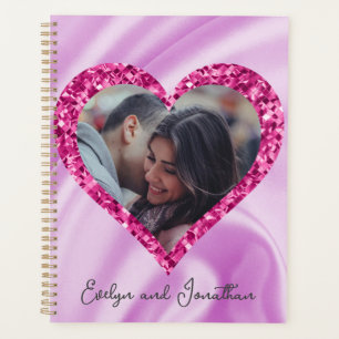 Heart Frame Custom Photo Pink Silk & Diamonds Planner