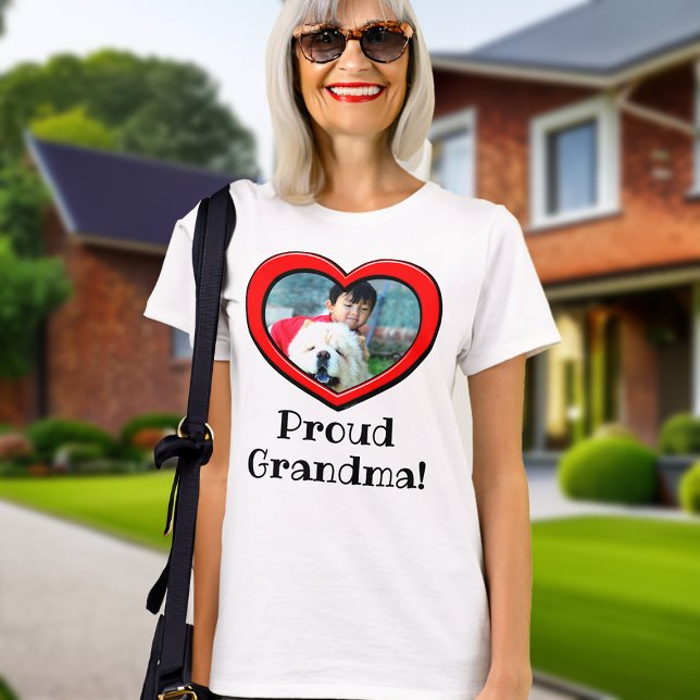 Heart Frame Grandma Photo Mothers Day Personalised T-Shirt (proud grandma photo heart tshirt)