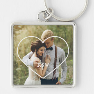 Heart Frame Monogrammed Photo Key Ring