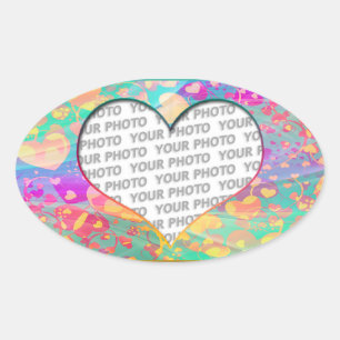 Heart Frames 6 + your photo Oval Sticker