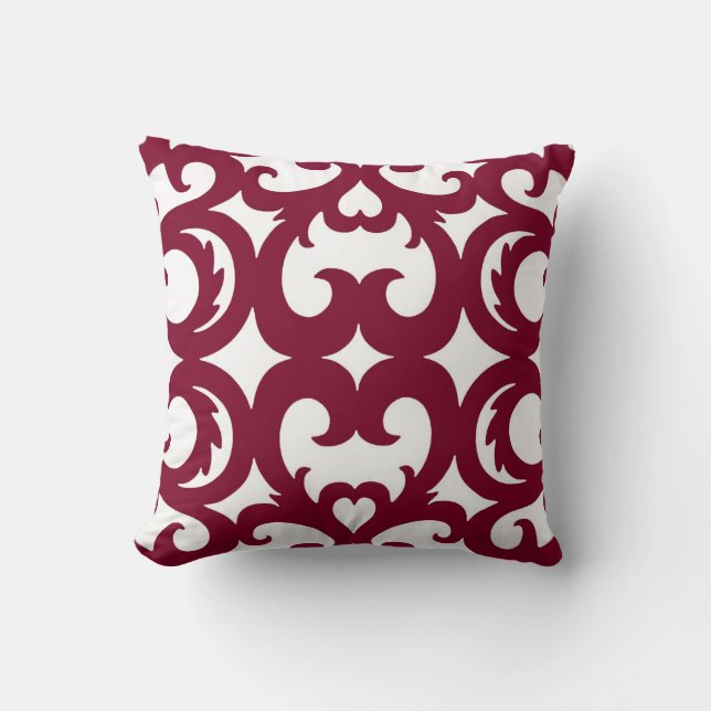 Heart Fretwork Scroll Pattern Cranberry Red Cushion (Front)