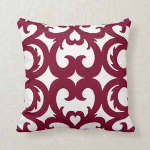 Heart Fretwork Scroll Pattern Cranberry Red Cushion