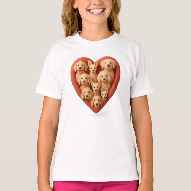 Heart Full of Dogs – 3D Dog Lover Heart Design T-Shirt (Front)
