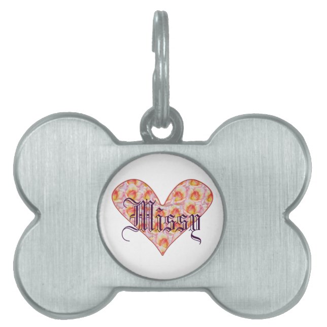 Heart Full of Roses Custom Pet Name Tag (Front)