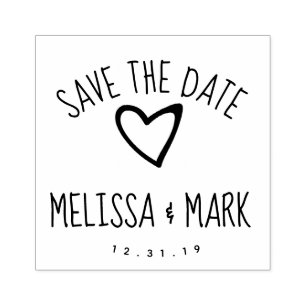 Heart Fun Lettering Save the Date    Rubber Stamp