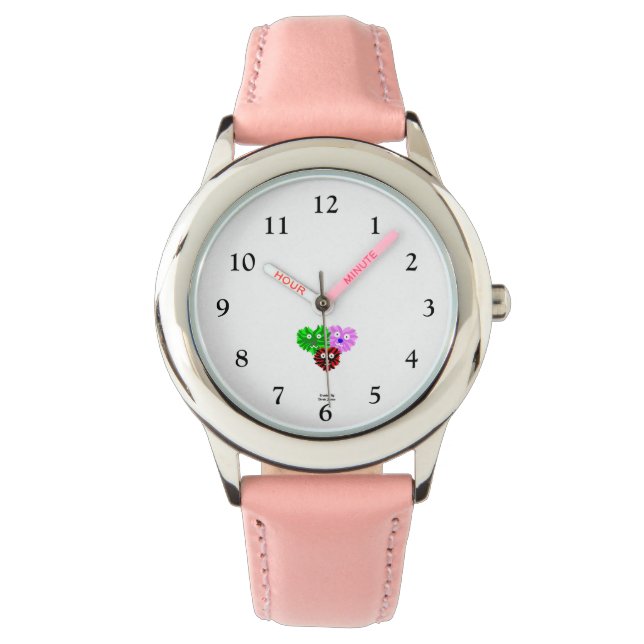 Heart Fuzzies Kid's Pink Leather Strap Watch (Front)