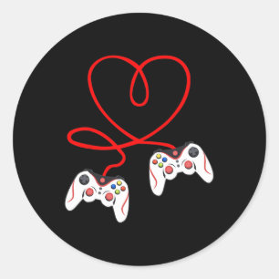 Heart Game Controllers Video Gamers Gaming Valenti Classic Round Sticker