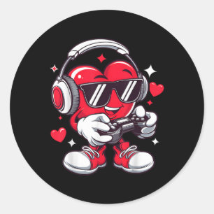 Heart Gamer Funny Valentines Day Video Games Men B Classic Round Sticker