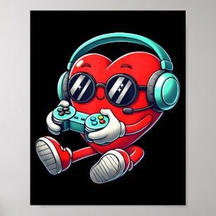 Heart Gamer Video Gaming Boys Men Kids Valentines Poster