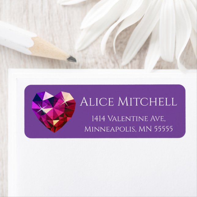 Heart Gemstone Purple Return Address Label (Insitu)