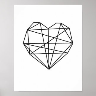Heart Geometric Art Minimal Wall Decor black white