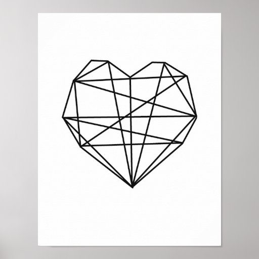 Heart Geometric Art Minimal Wall Decor black white Poster | Zazzle