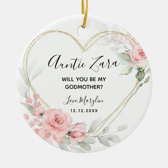 Heart Geometric Blush Pink Godparent Proposal Ceramic Ornament (Front)