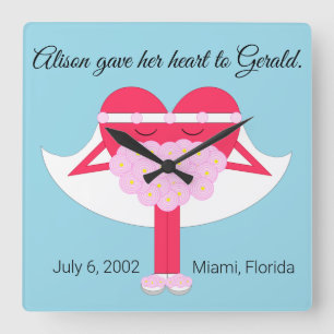 Heart Getting Married Anniversary Square Wall Clock