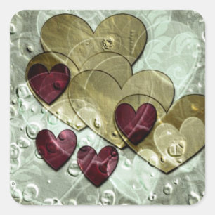 Heart Gifts   Gold and Ruby Square Sticker