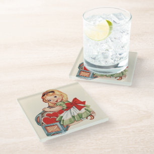 Heart Girl Child Retro Cute Children Glass Coaster
