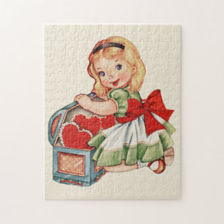 Heart Girl Child Retro Cute Children Jigsaw Puzzle