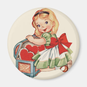 Heart Girl Child Retro Cute Children Magnet