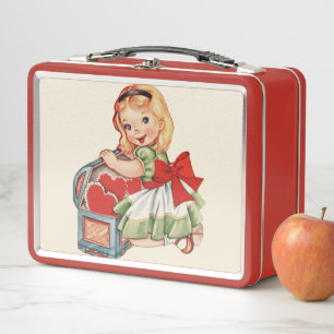 Heart Girl Child Retro Cute Children Metal Lunch Box