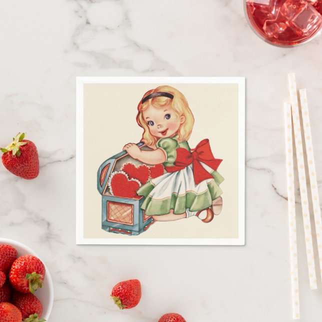 Heart Girl Child Retro Cute Children Napkin (Insitu)