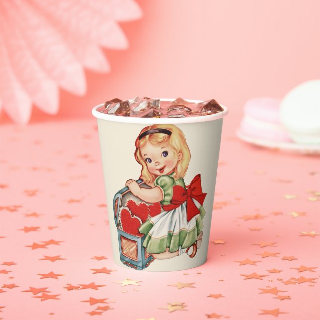 Heart Girl Child Retro Cute Children Paper Cups (Insitu)