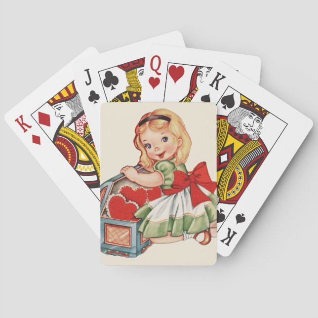Heart Girl Child Retro Cute Children Playing Cards (Back)