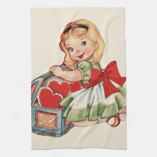 Heart Girl Child Retro Cute Children Tea Towel
