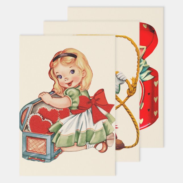 Heart Girl Child Retro Cute Children Wrapping Paper Sheet (Creator Uploaded)