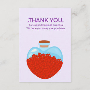 Heart glass jar card, thank you customers enclosure card