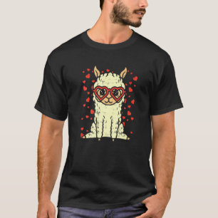 Heart Glasses Llama Cute Alpaca Valentines Day Ani T-Shirt