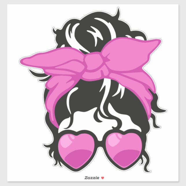Heart Glasses Messy Bun Sticker (2"–14")  (Sheet)