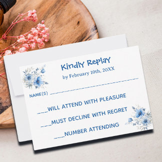 Heart Glasses Teddy Bear Blue Baby Shower RSVP Card