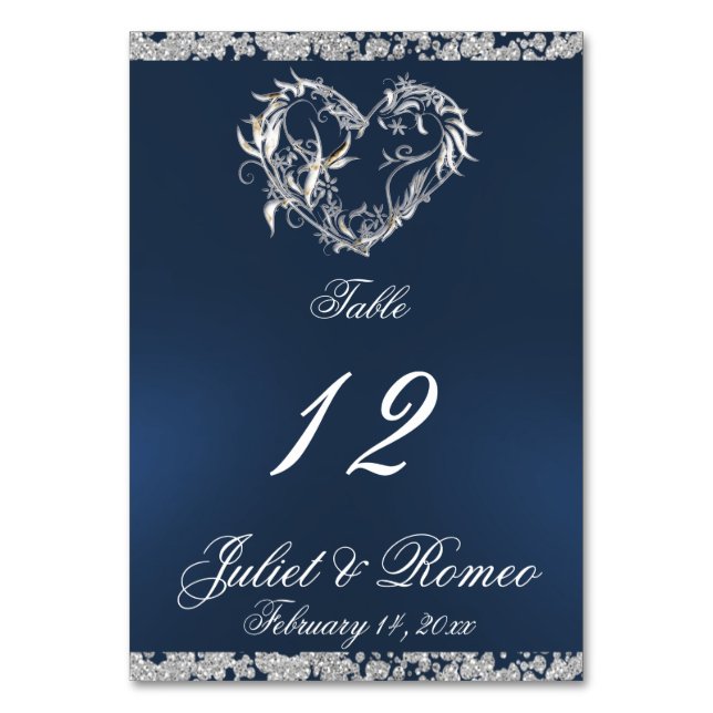 Heart & Glitter - Blue Table Number (Front)