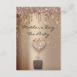 Heart Glitter Drips Rose Mothers Day Tea Party Invitation