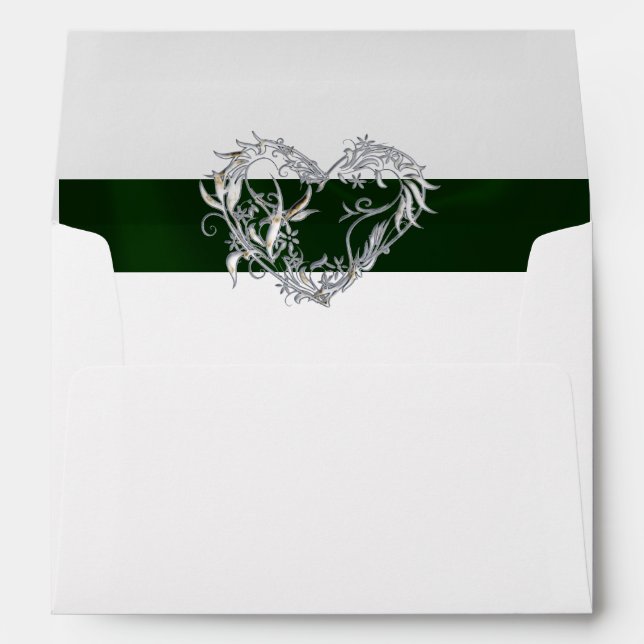 Heart, Glitter & Emerald Ribbon Wedding Envelope (Back (Bottom))
