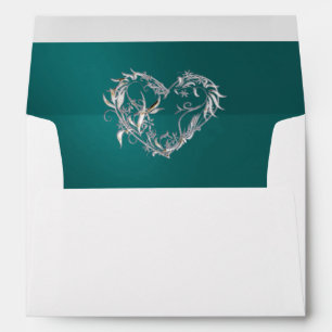 Heart & Glitter on Teal with Monogram Wedding Envelope