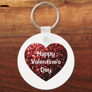 Heart Glitter sparkles Happy Valentine's Day white Key Ring